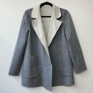 NWOT Theory Sileena Overlay Reversible Coat Cashmere Wool Grey Blue Open S